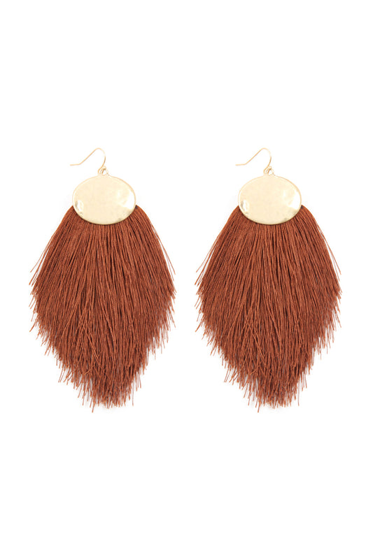 Dark Brown Thread Tassel Hook Drop Earrings