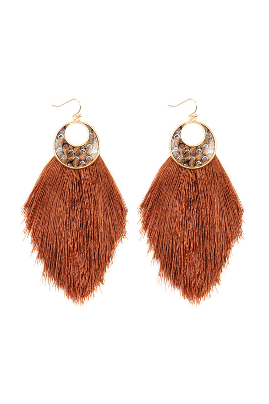 Crescent Shape Snake Print Tassel Drop Earrings
