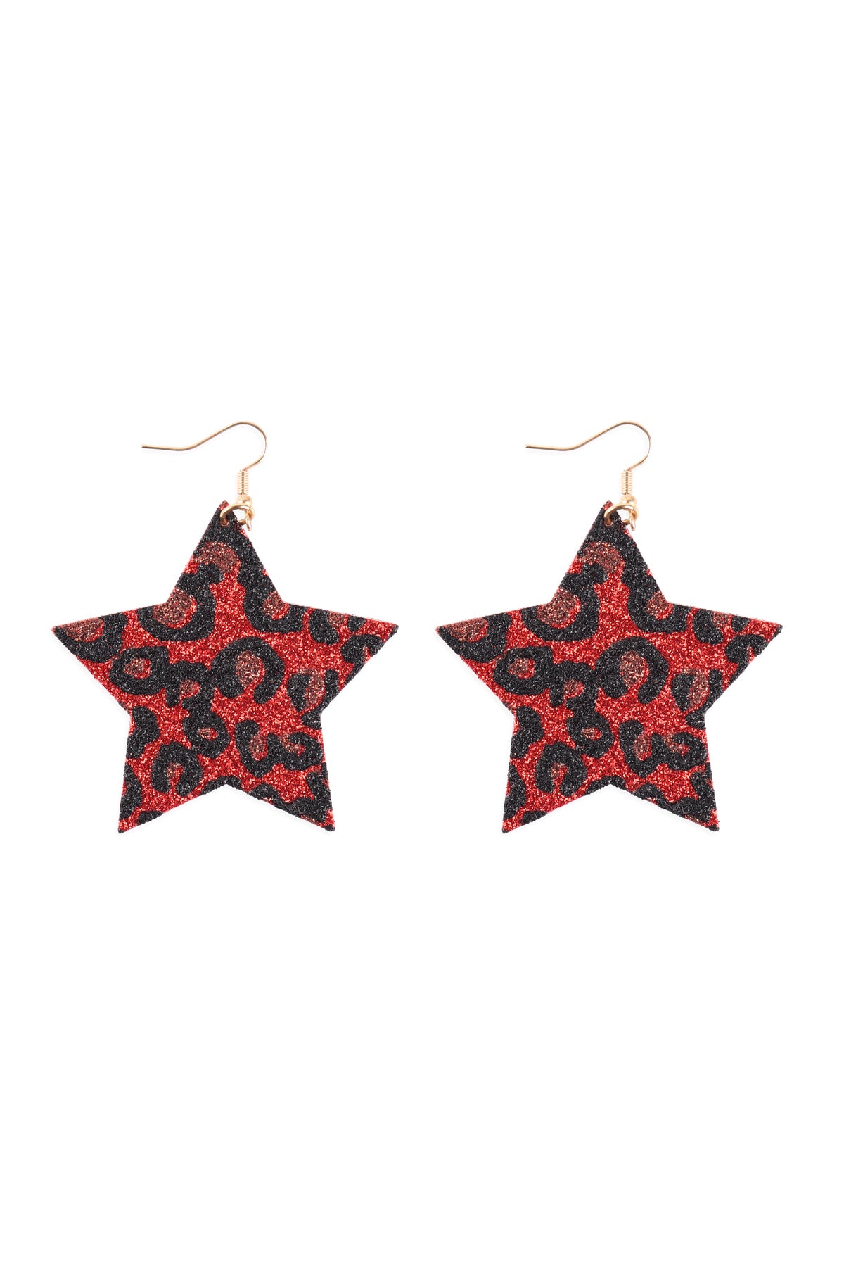 Leopard Print Genuine Leather Star Earrings Red