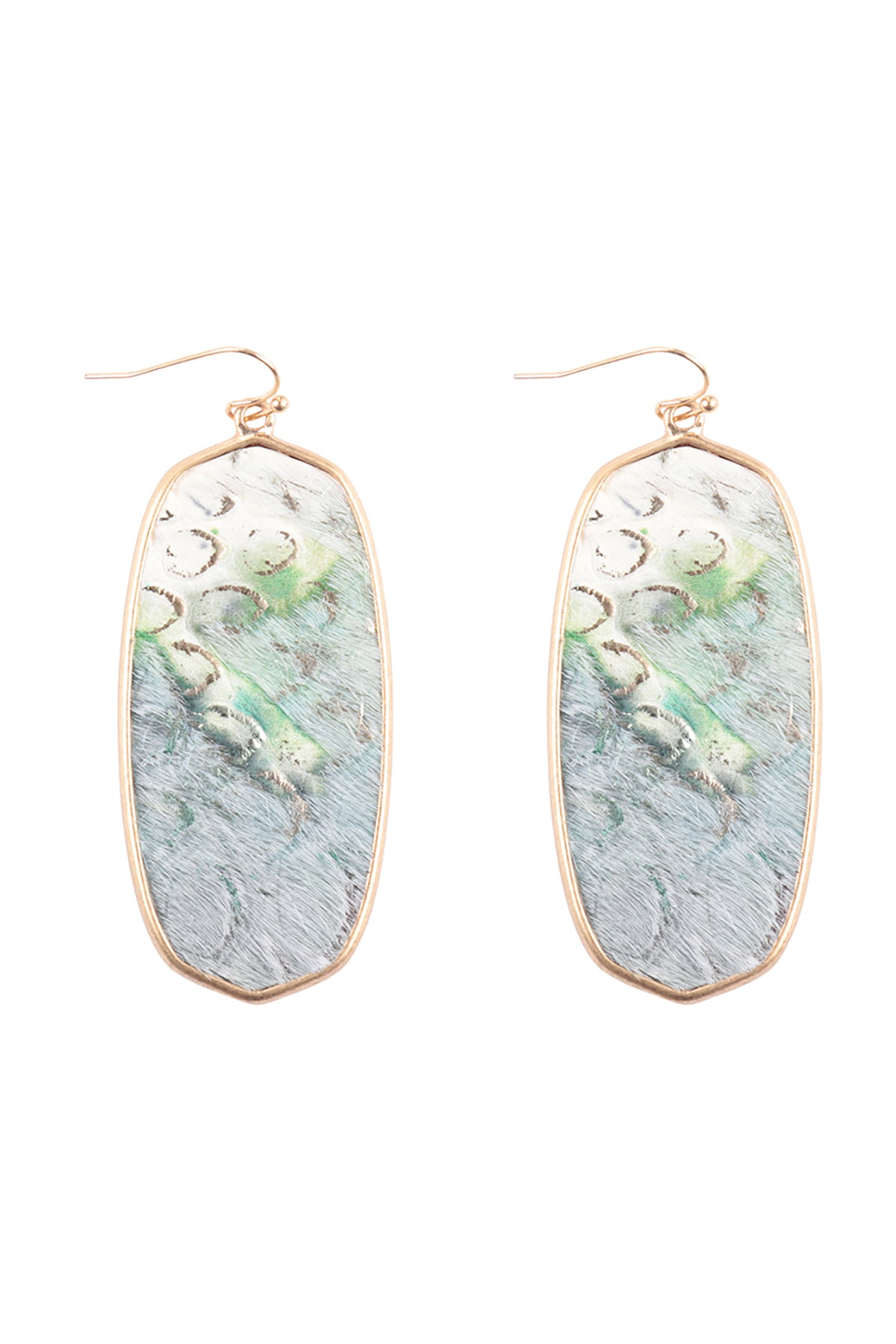 Oval Leather Drop Fish Hook Earrings Matte Gold Multicolor