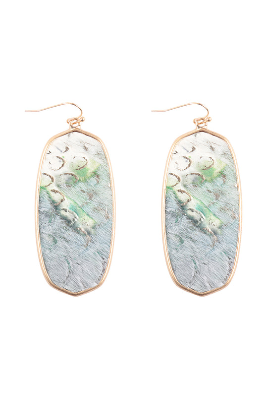 Oval Leather Drop Fish Hook Earrings Matte Gold Multicolor