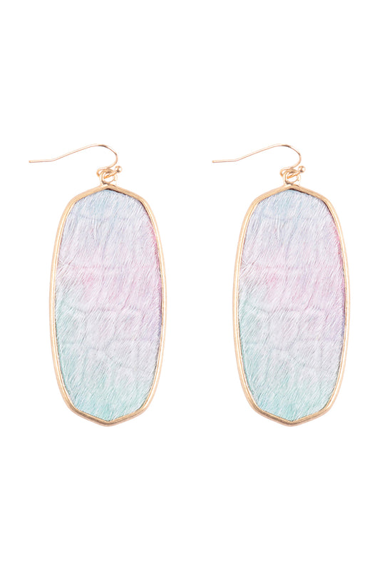 Oval Leather Drop Fish Hook Earrings Matte Gold Multicolor