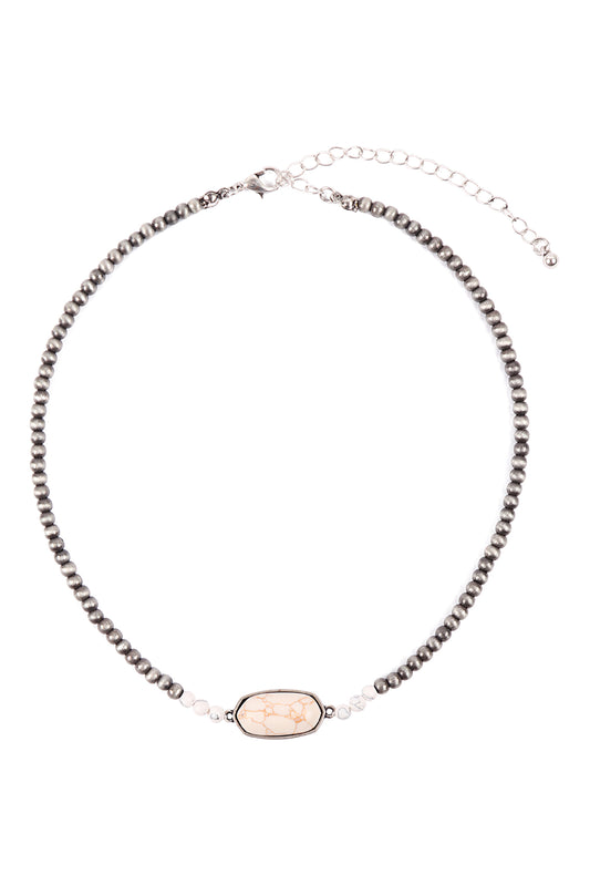 Beaded Oval Natural Stone Necklace