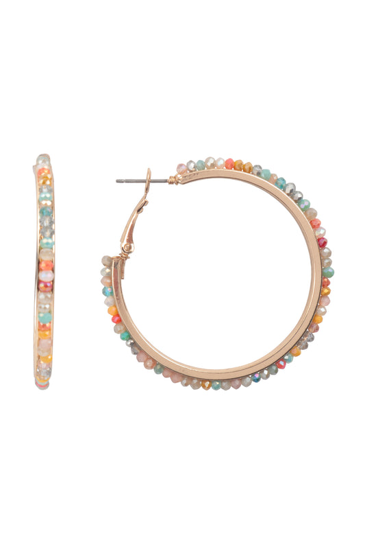 Boho Pave Rhinestone Hoop Earrings Multicolor