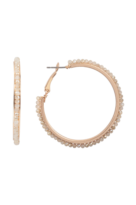 Boho Pave Rhinestone Hoop Earrings Natural