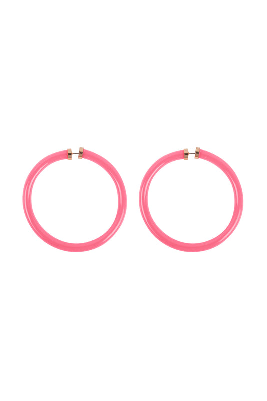 Neon Pink Tube Jelly Hoop Earrings