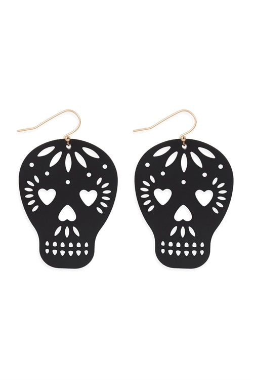Halloween Skull Coated Filigree Hook Earrings Black