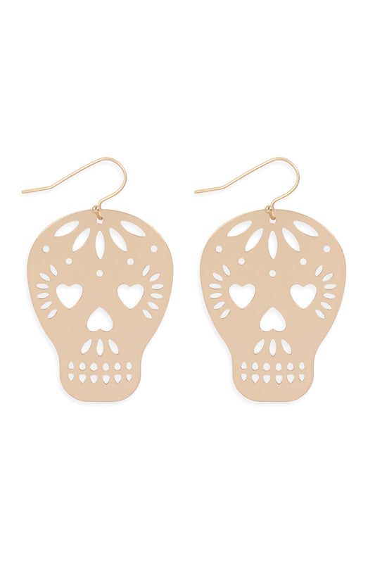Halloween Skull Coated Filigree Hook Earrings Gold