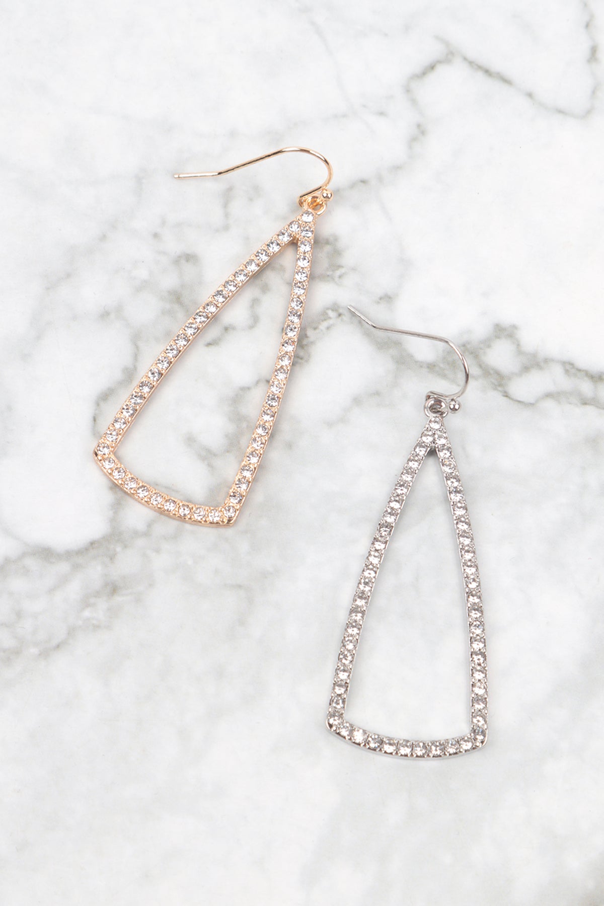 Pave Rhinestone Triangle Hook Earrings Gold