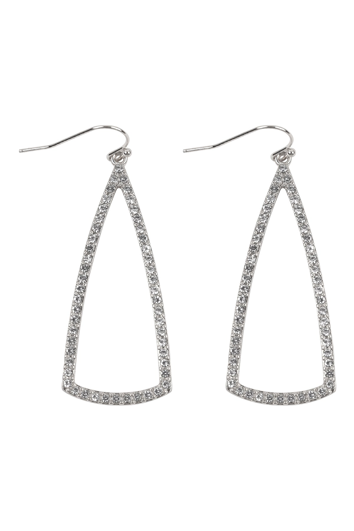 Pave Rhinestone Triangle Hook Earrings Silver