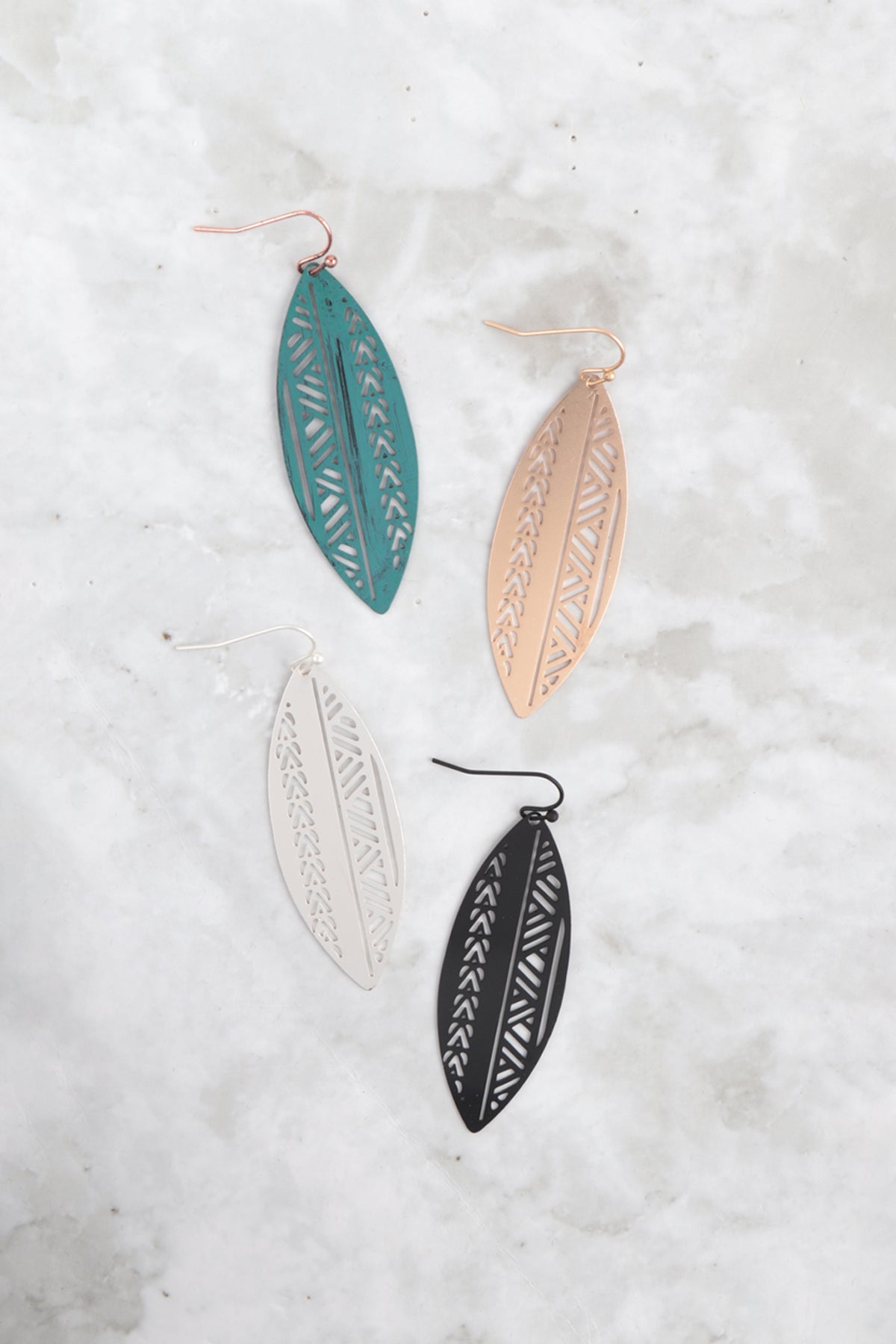 Boat Shaped Aztec Filigree Brass Earrings