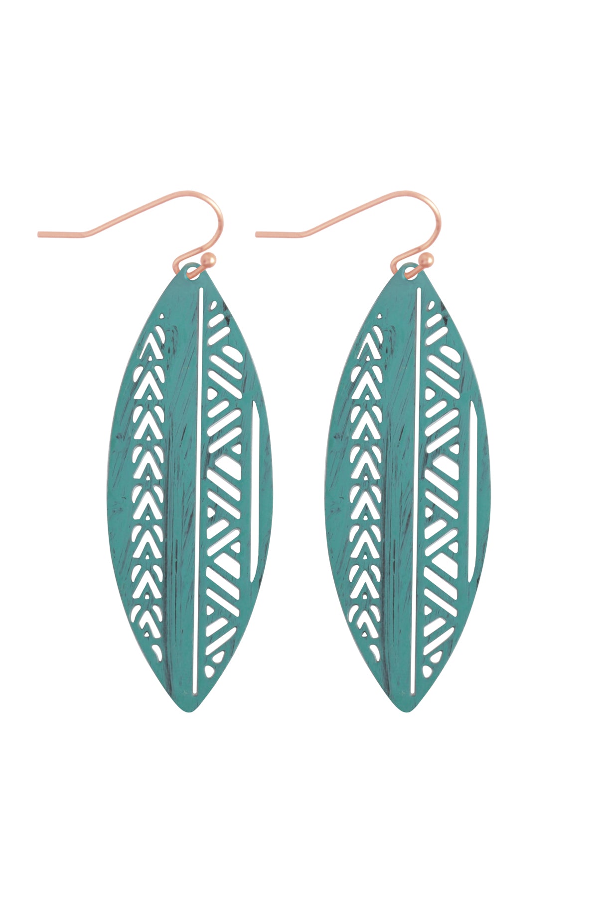 Boat Shaped Aztec Filigree Brass Earrings