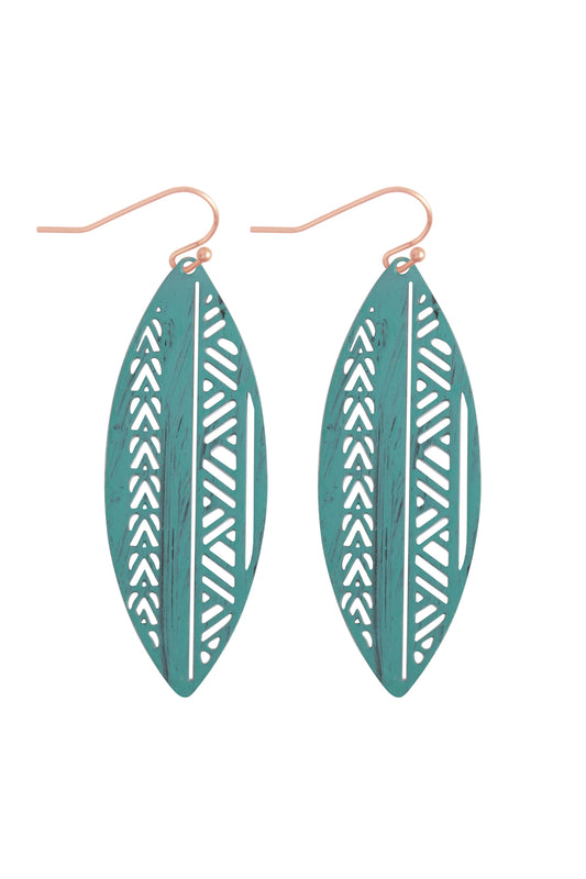 Boat Shaped Aztec Filigree Brass Earrings