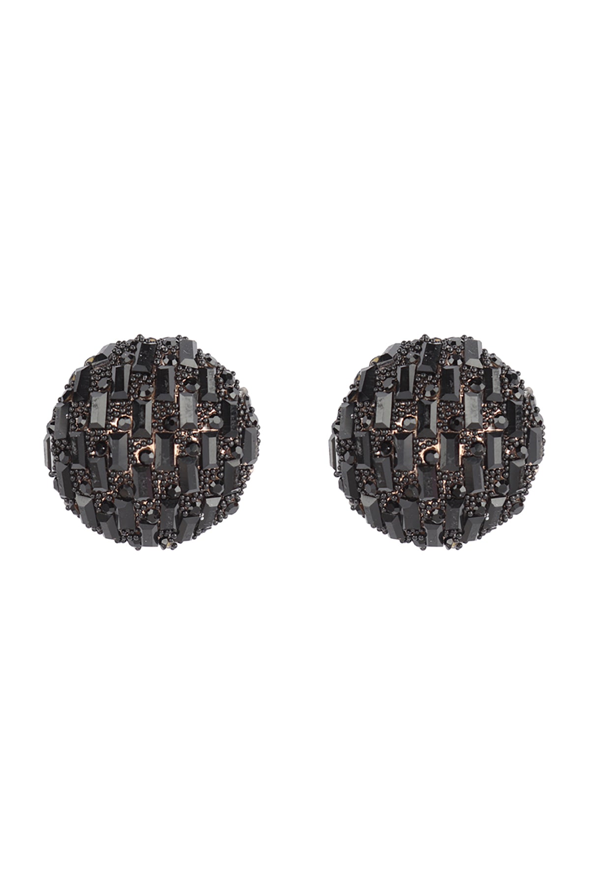 Circle Button Rhinestone Glitter Stud Earrings Black