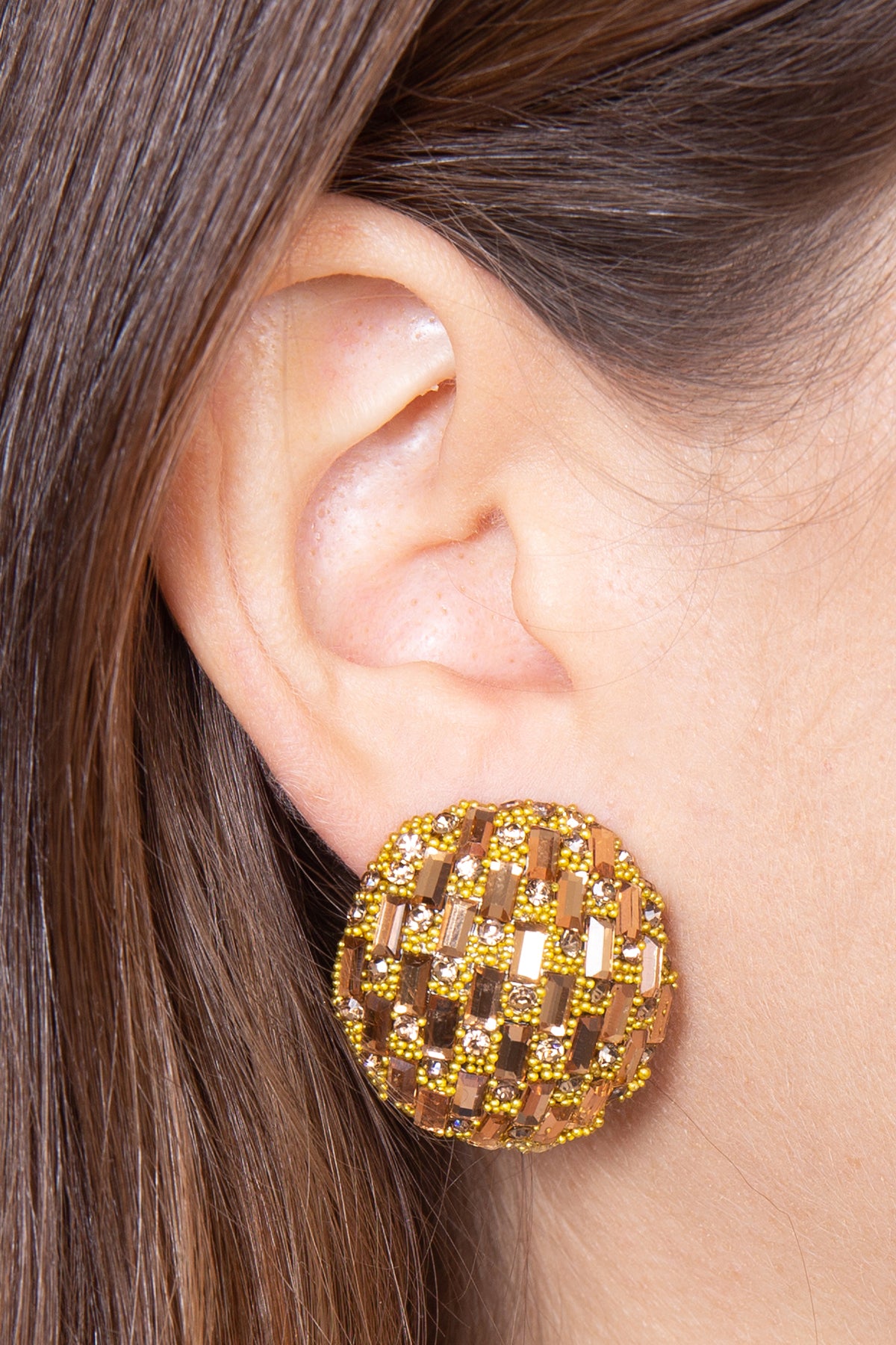 Circle Button Rhinestone Glitter Stud Earrings Black