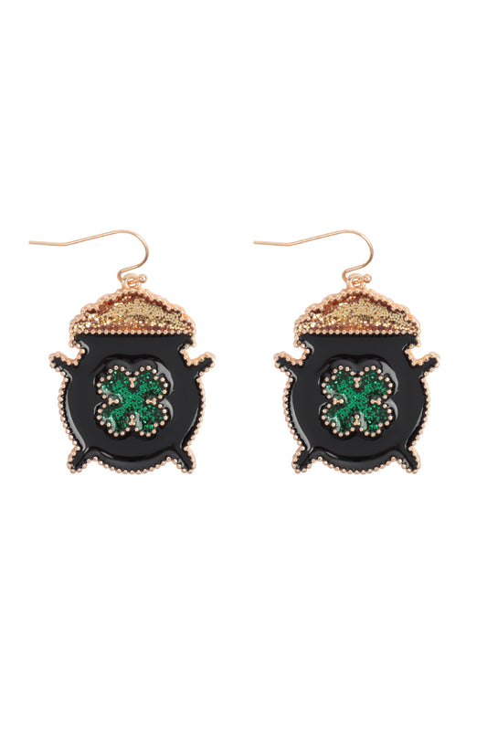 St. Patrick's Money Pot Glitter Epoxy Earrings