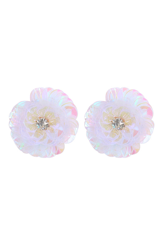 Se2uin Flower Rhinestone Post Earrings