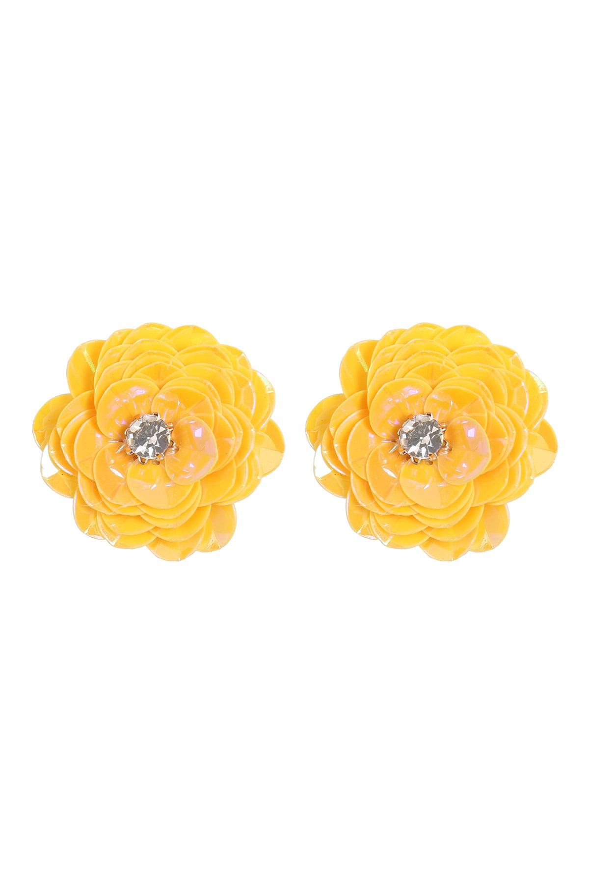 Se2uin Flower Rhinestone Post Earrings Yellow