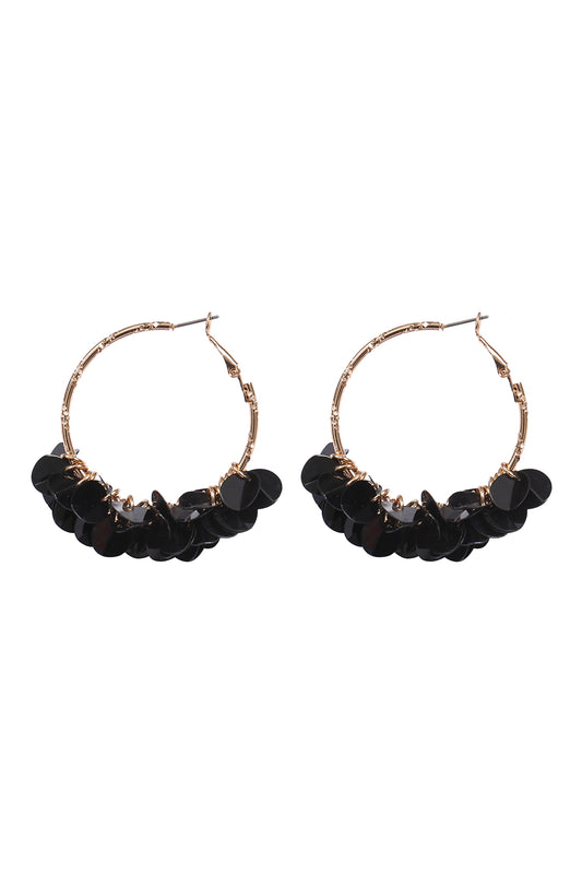 Boho Se2uin Dangle Hoop Earrings Black