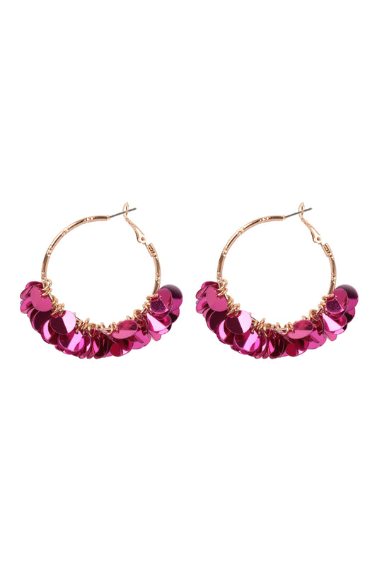 Se2uin Dangle Hoop Earrings Fuchsia