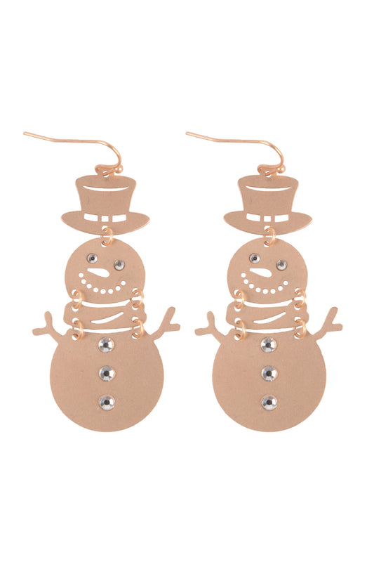 Snowman Filigree Fish Hook Earrings Matte Gold