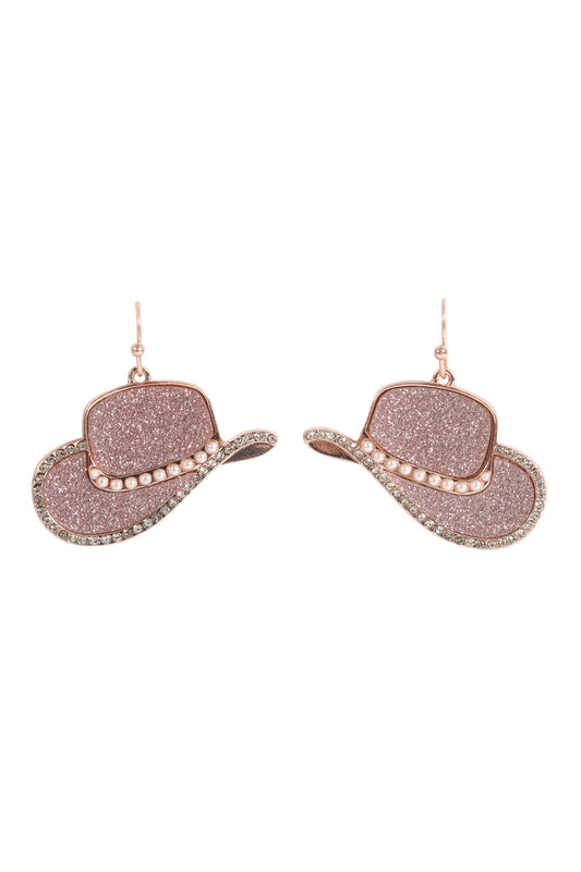 Cowboy Hat Sandsticker Pave Pearl Hook Earrings