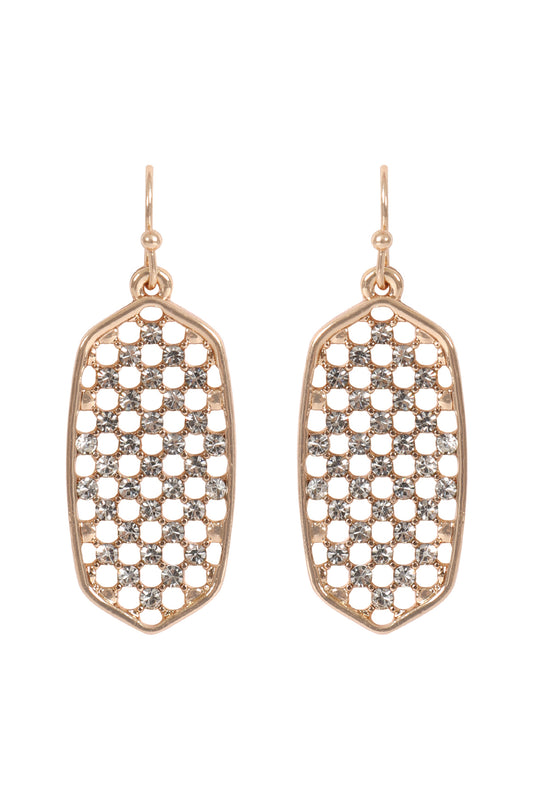 Hexagon Shape Pave Rhinestone Dangle Earrings
