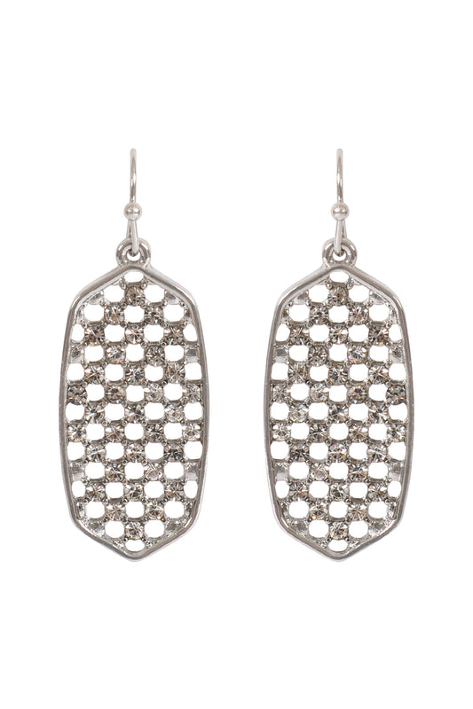 Hexagon Shape Pave Rhinestone Dangle Earrings