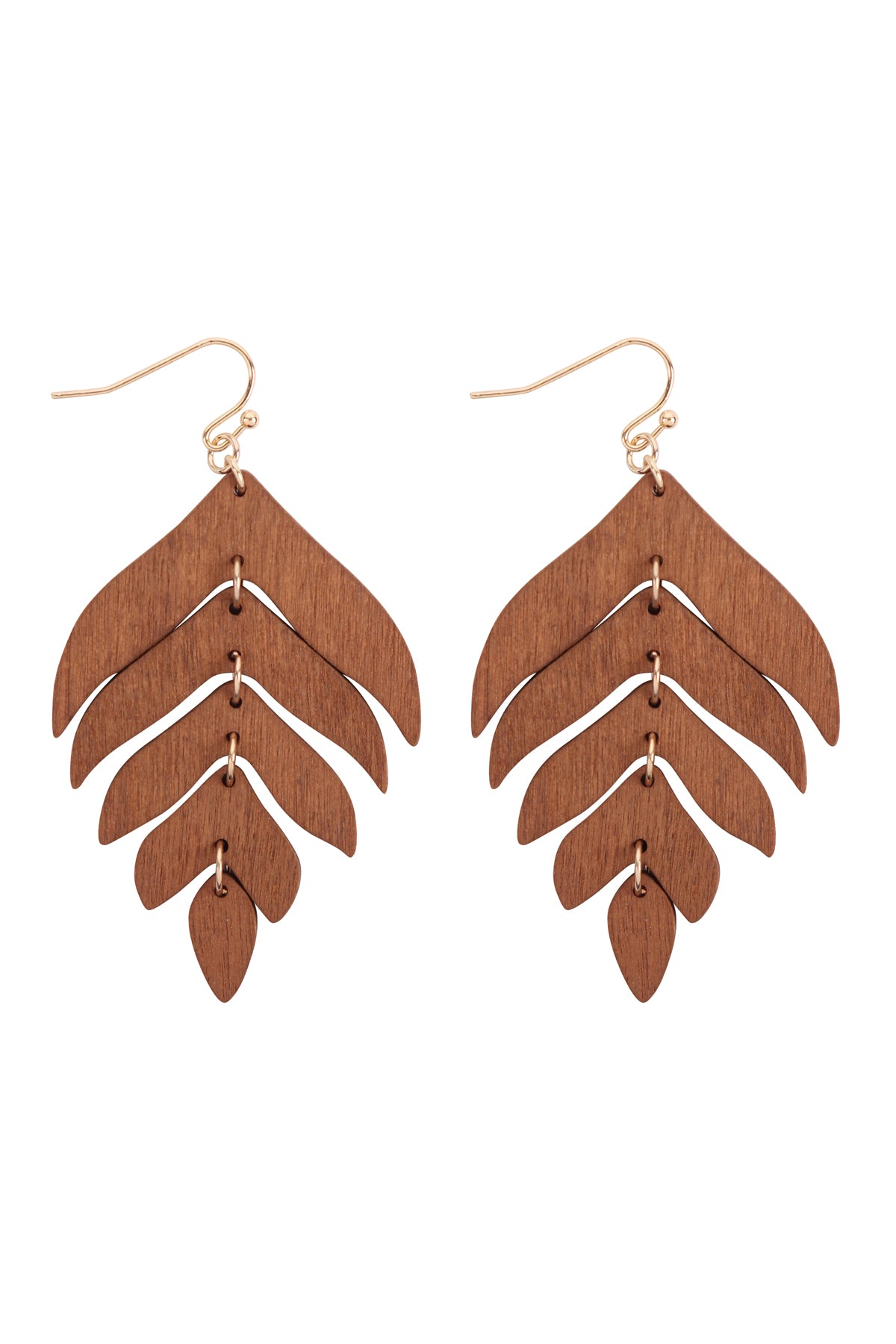 Wood Dangling Leaf Earrings Brown 1/Pc