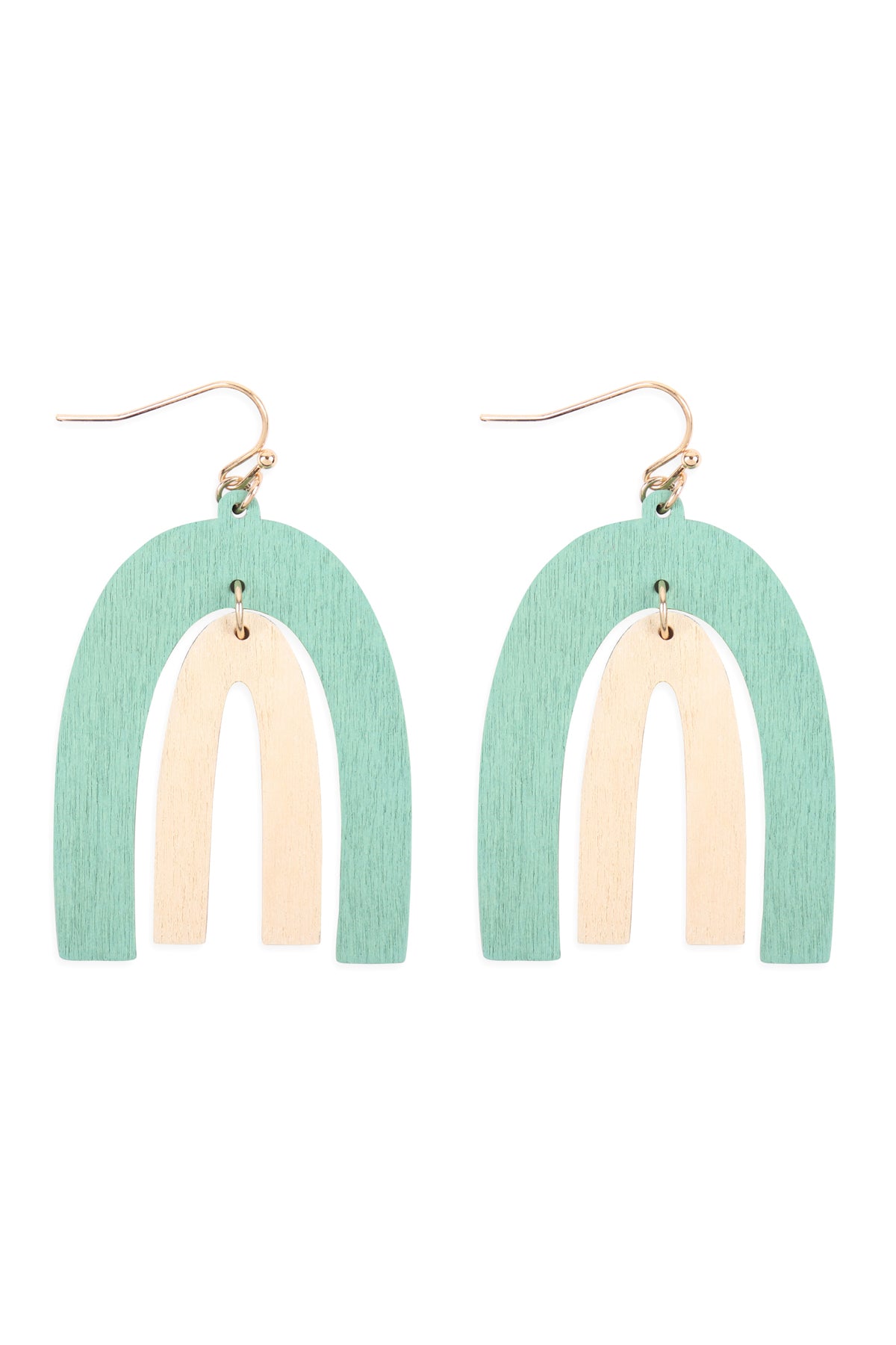 Wood Two Tone Upside Down U Hook Earrings Tur2uiose