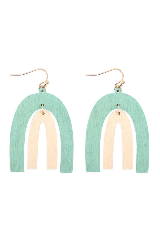 Wood Two Tone Upside Down U Hook Earrings Tur2uiose