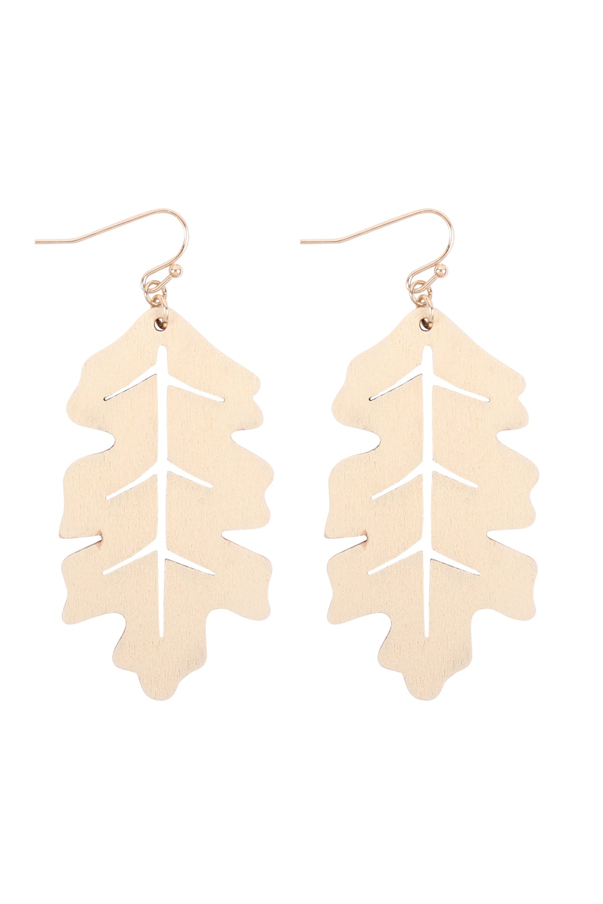 Wood Leaf Fish Hook Earrings