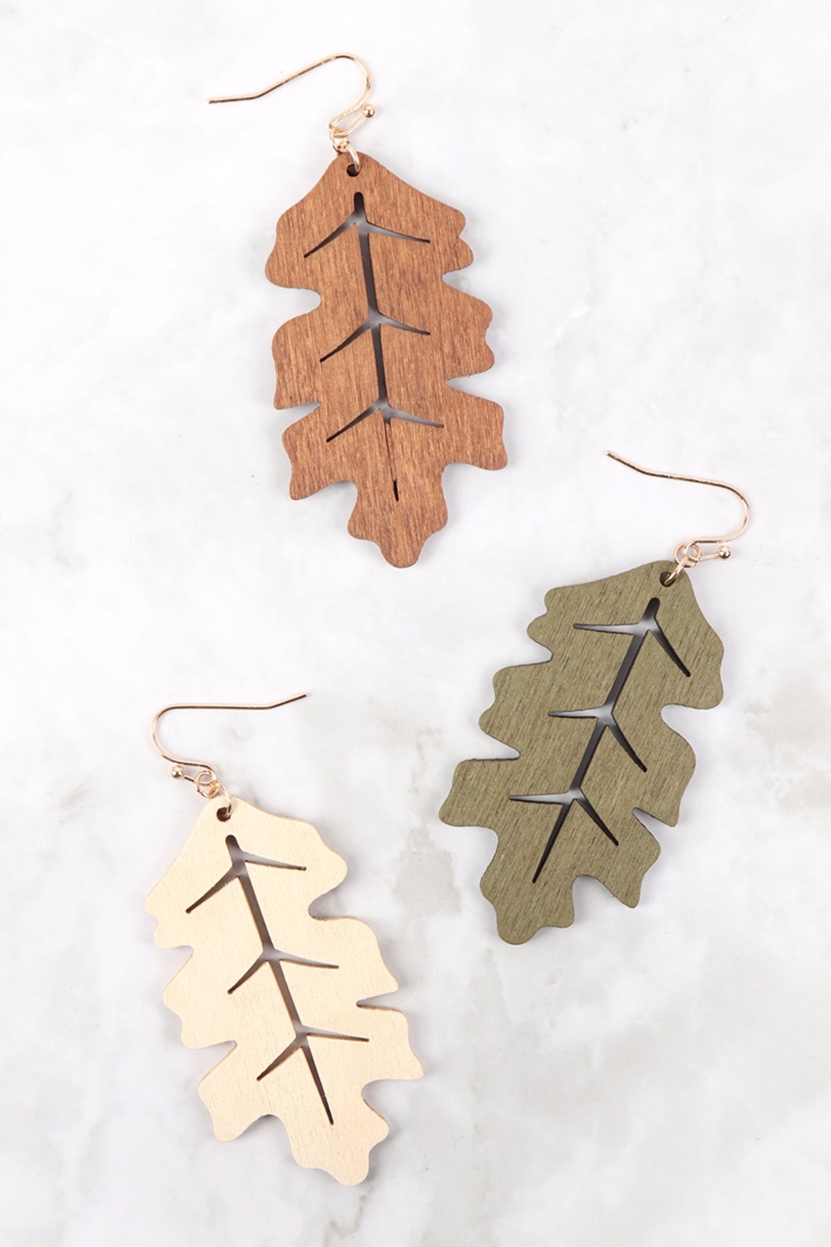 Wood Leaf Fish Hook Earrings