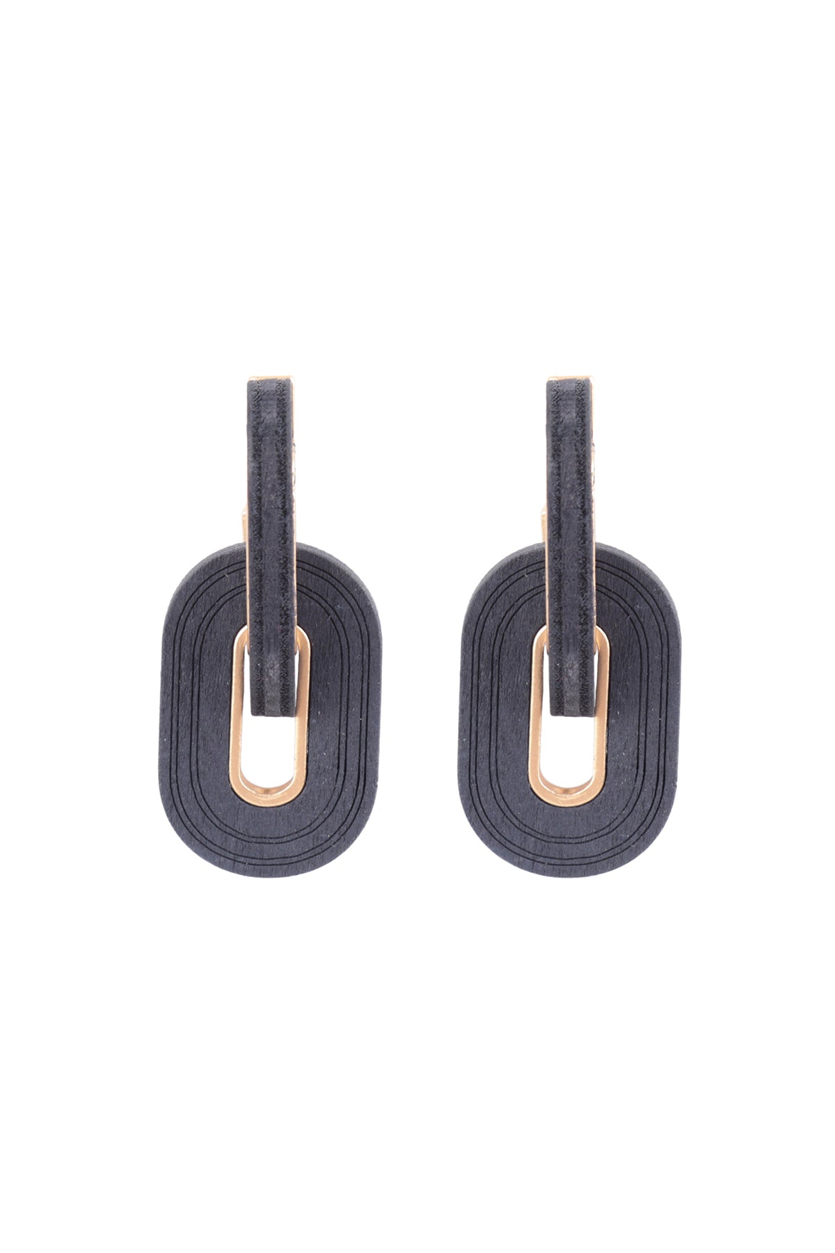 Oval Thick Wood Link Hoop Earrings Navy