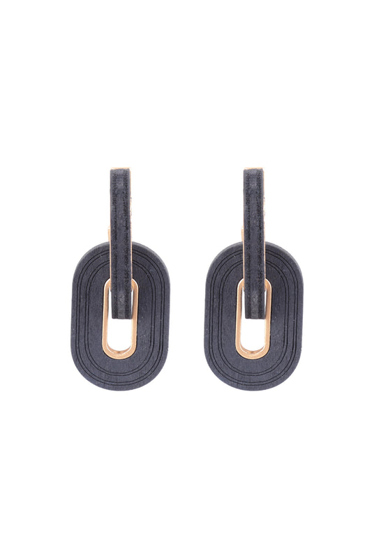 Oval Thick Wood Link Hoop Earrings Navy