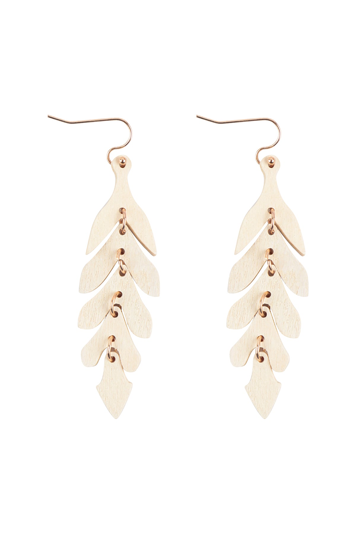 Wood Narrrow Leaf Dangle Drop Earrings Cream