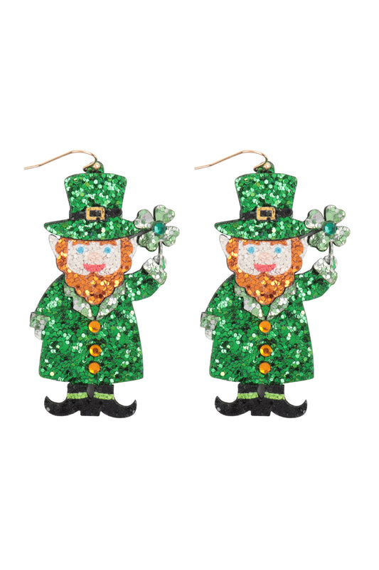 St.Patrick's Leprechaun Glitter Drop Earrings Green