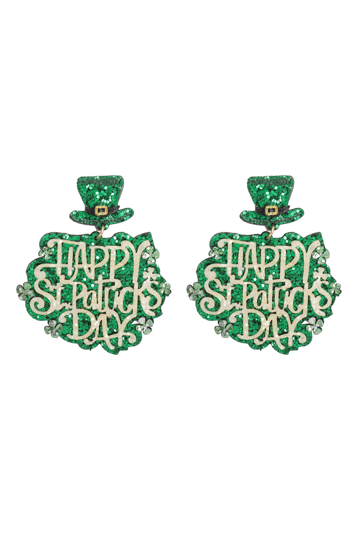 Happy St. Patrick's Day Glitter Dangle Earrings Green