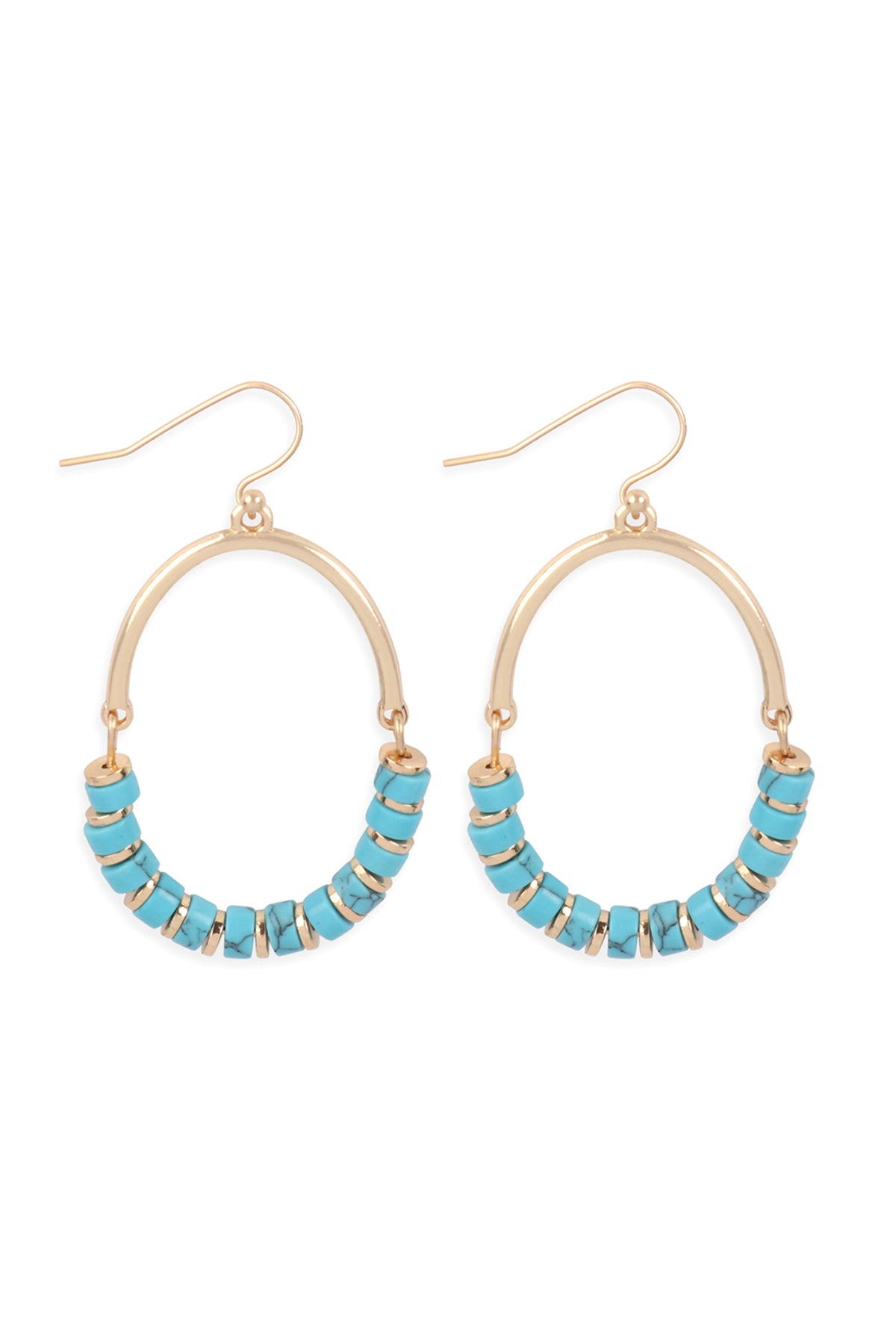Oval Semi Stone Beads Earrings Tur2uoise