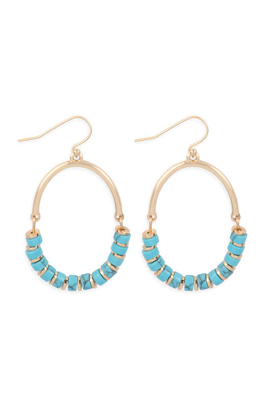 Oval Semi Stone Beads Earrings Tur2uoise