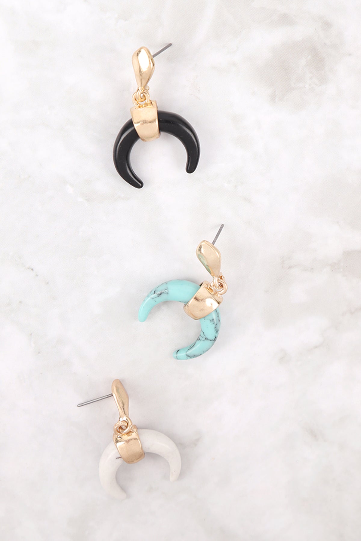 Semi Stone Horn Post Earrings