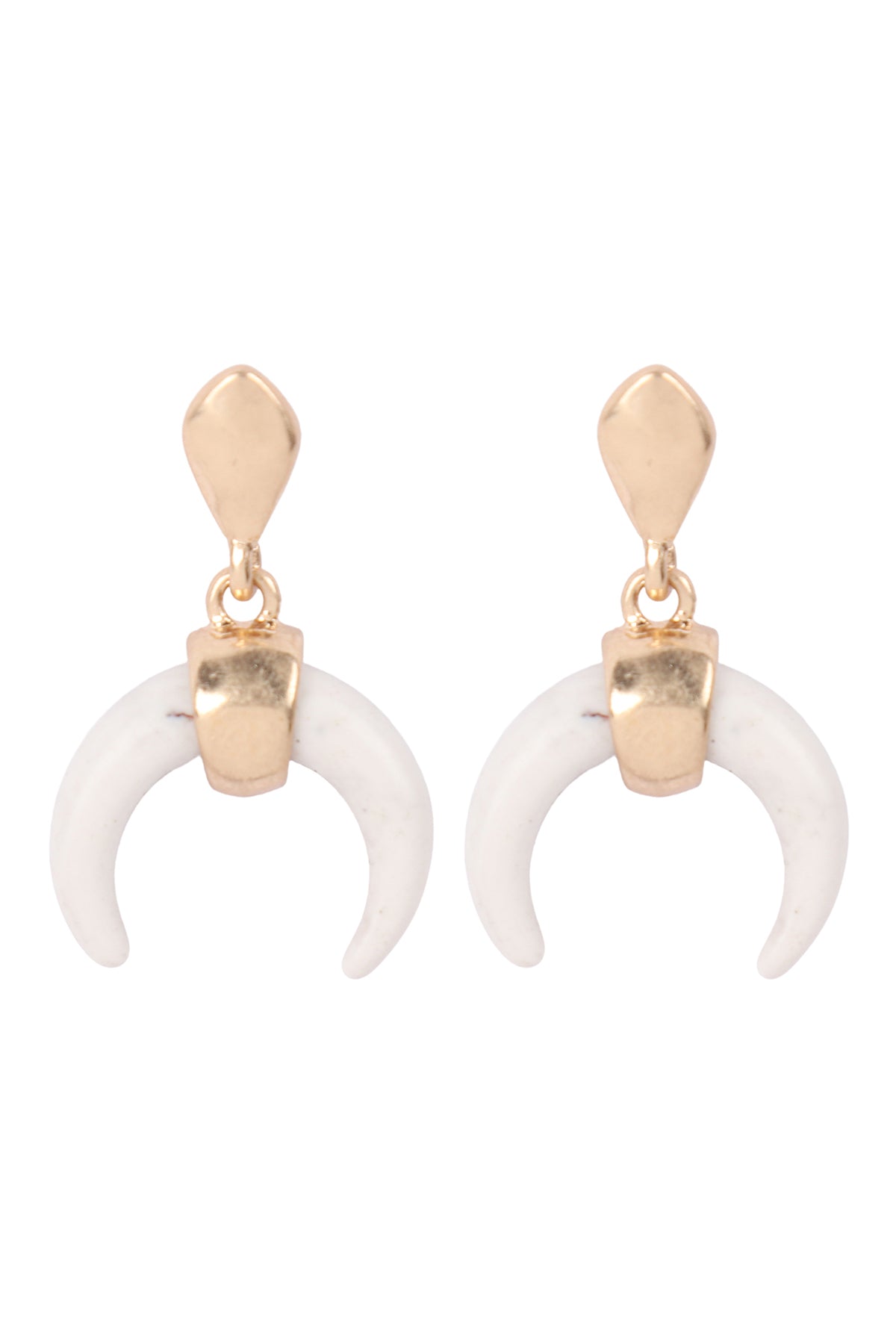 Semi Stone Horn Post Earrings White