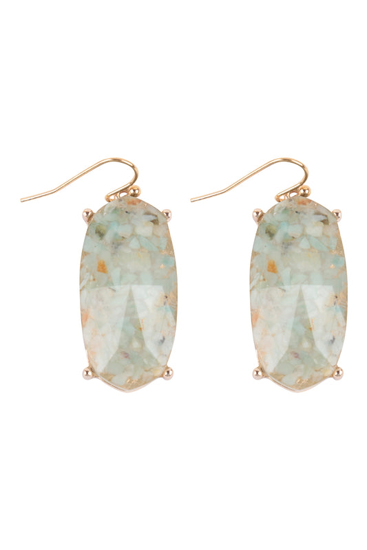 Hexagon Semi Stone Epoxy Fish Hook Earrings