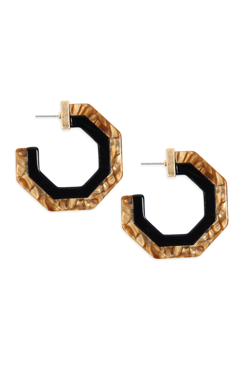 Cast Polygon Resin Post Earrings Brown