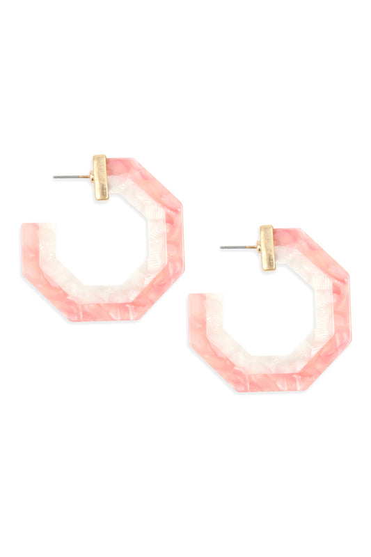Cast Polygon Resin Post Earrings Pink