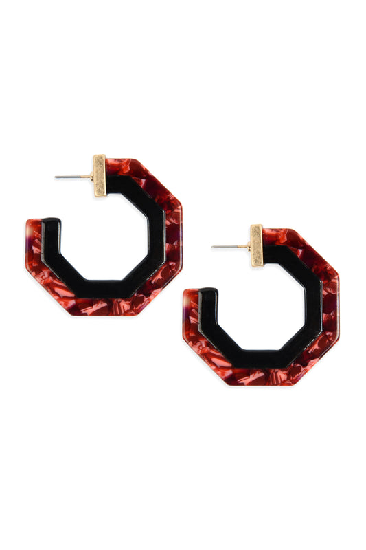 Cast Polygon Resin Post Earrings Burgundy