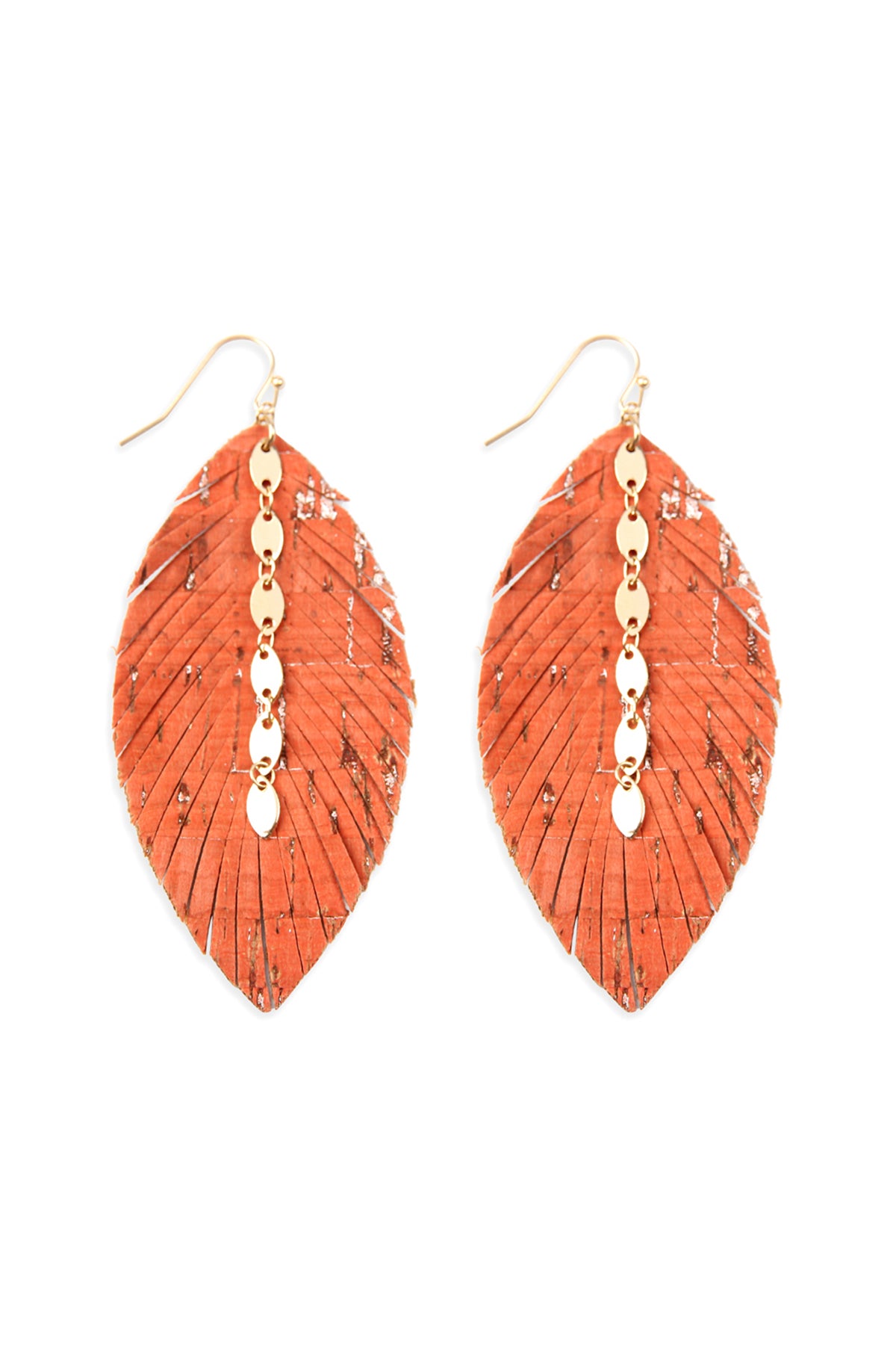 Cork Fish Hook Earrings Orange