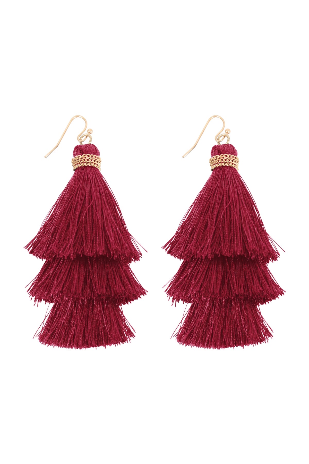 Three Layered Thread Tassel Hook Earrings