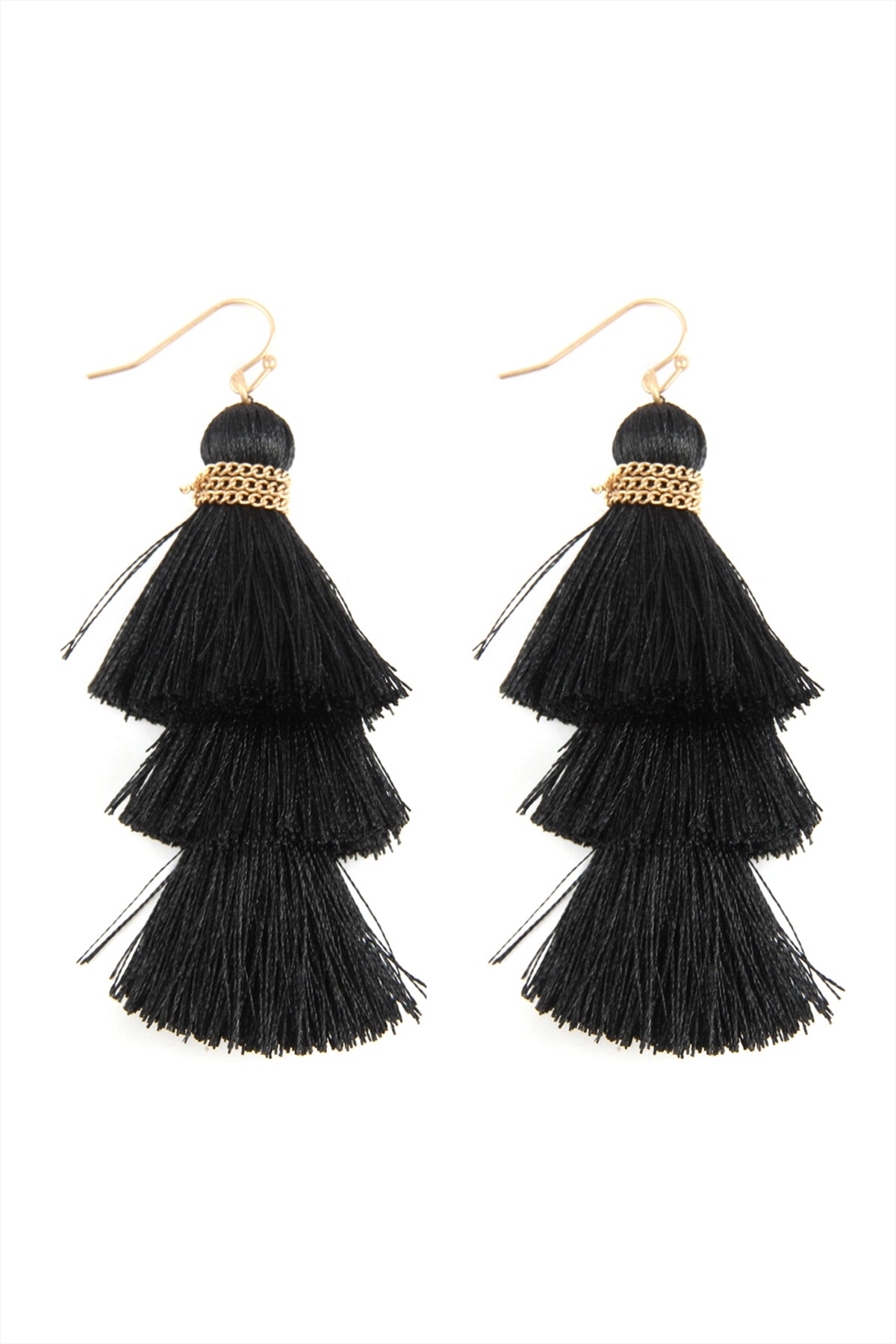 Three Layered Thread Tassel Hook Earrings