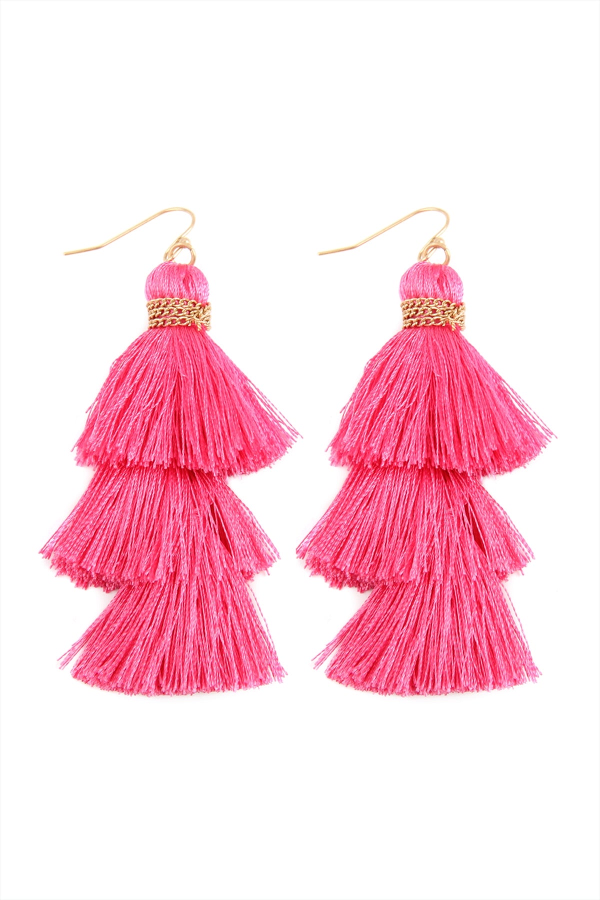 Three Layered Thread Tassel Hook Earrings